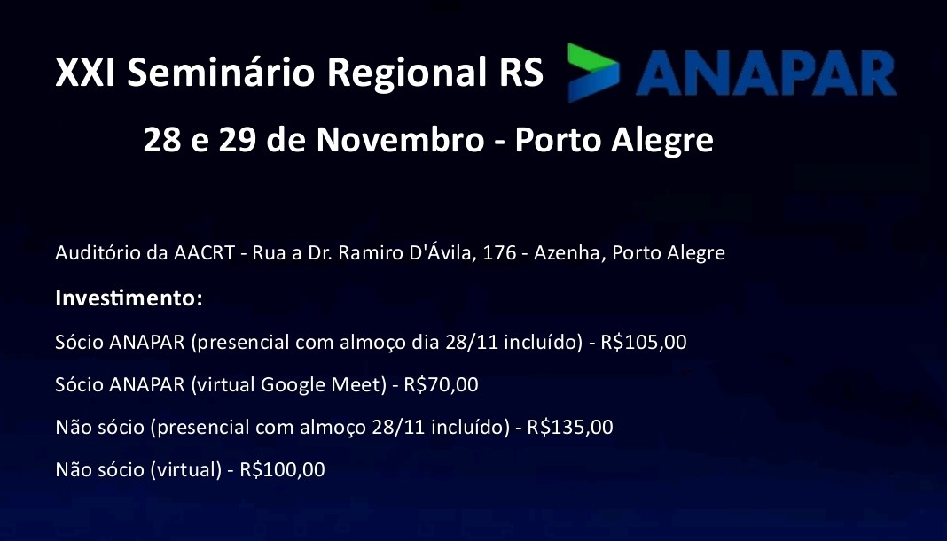 AAFCorsan convida para o XXI Seminário de Participantes de Fundos de Pensão – ANAPAR RS 2024