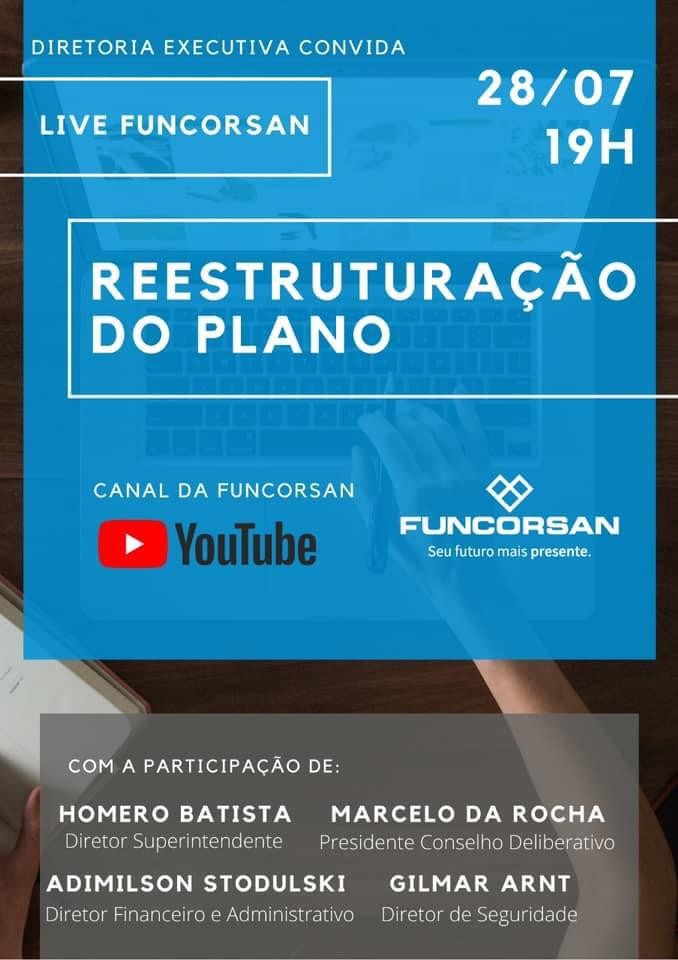 Funcorsan promove apresentação ao vivo sobre reestruturação do plano de benefícios nesta terça (28) Funcorsan promove apresentação ao vivo sobre reestruturação do plano de benefícios nesta terça (28)